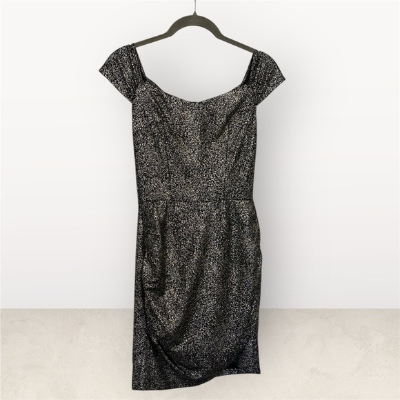 Aqua Black Glitter Sparkle Mini Wrap Party Dress- Size Small - Picture 1 of 5